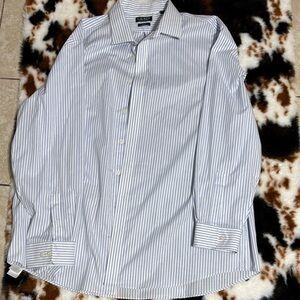 Ralph Lauren Men's White and Blue Striped Dress Shirt